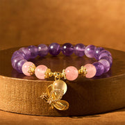 Buddha Stones Natural Amethyst Strawberry Quartz Crystal Healing Butterfly Charm Bracelet