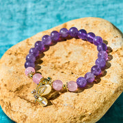 FREE Today: Communication and Healing Natural Amethyst Strawberry Quartz Crystal Butterfly Charm Bracelet