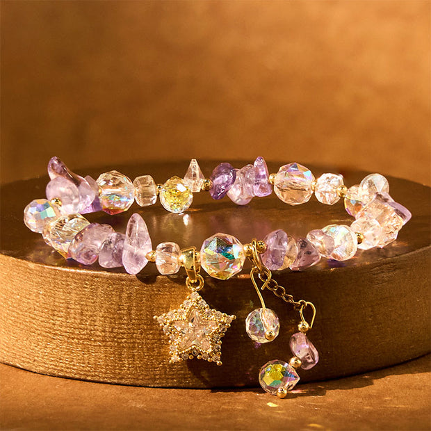 Buddha Stones Natural Amethyst Crystal Star Charm Positive Transformation Bracelet