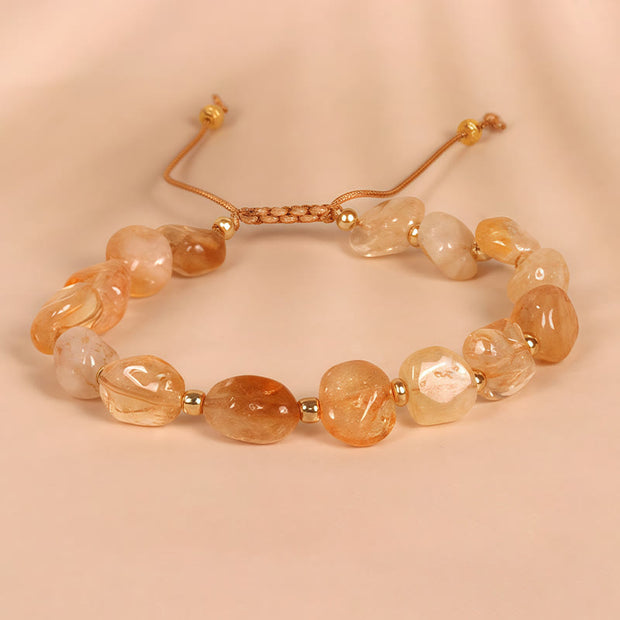 Buddha Stones Irregular Shape Citrine Braid String Happiness Bracelet