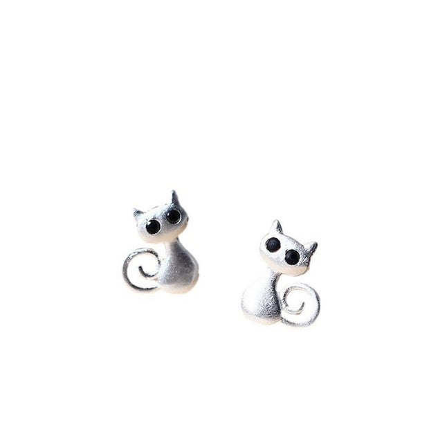 Buddha Stones 925 Sterling Silver Posts Cute Cat Kitten Blessing Stud Earrings