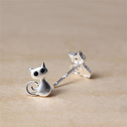 Buddha Stones 925 Sterling Silver Posts Cute Cat Kitten Blessing Stud Earrings