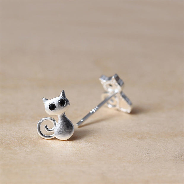 Buddha Stones 925 Sterling Silver Posts Cute Cat Kitten Blessing Stud Earrings