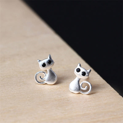 Buddha Stones 925 Sterling Silver Posts Cute Cat Kitten Stud Earrings