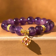 Buddha Stones Natural Amethyst Four Leaf Clover Charm Communication Bracelet