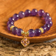 FREE Today: Healing and Positive Natural Amethyst Four Leaf Clover Charm Bracelet