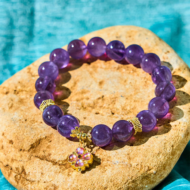 FREE Today: Healing and Positive Natural Amethyst Four Leaf Clover Charm Bracelet