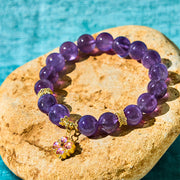 FREE Today: Healing and Positive Natural Amethyst Four Leaf Clover Charm Bracelet