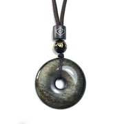 Buddha Stones Natural Gold Sheen Obsidian Peace Buckle Strengthen Necklace Pendant