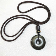 Buddha Stones Natural Gold Sheen Obsidian Peace Buckle Strengthen Necklace Pendant