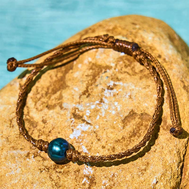Buddha Stones Natural Tahitian Black Pearl Bead Wax Rope Wisdom Bracel ...