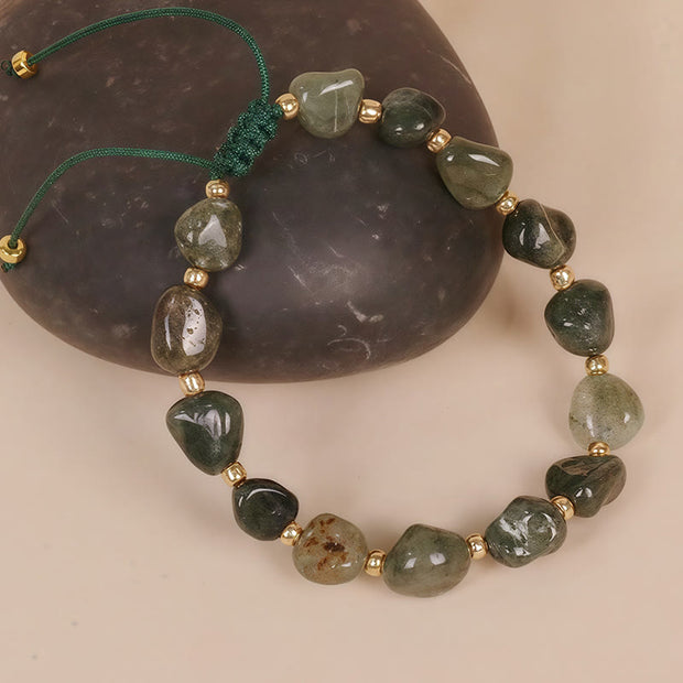 Buddha Stones Green Rutilated Quartz Braid String Protection Bracelet