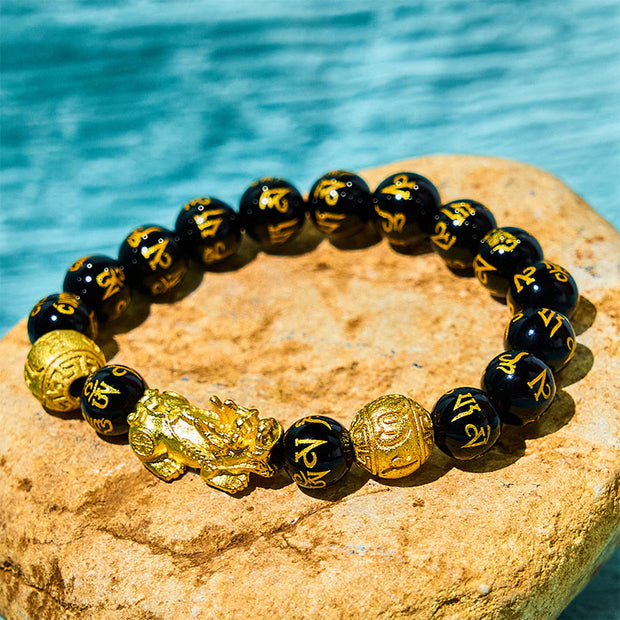 Buddha Stones FengShui PiXiu Obsidian Wealth Bracelet