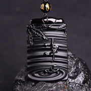 Buddha Stones Natural Black Obsidian Bamboo Fulfillment Necklace Pendant