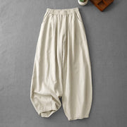 Buddha Stones Casual Plain 7-8 Length Women's Cotton Linen Harem Pants With Pockets