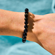 Buddha Stones Gold Sheen Obsidian Silver Sheen Obsidian Lovely Paw Lucky Cat Protection Bracelet