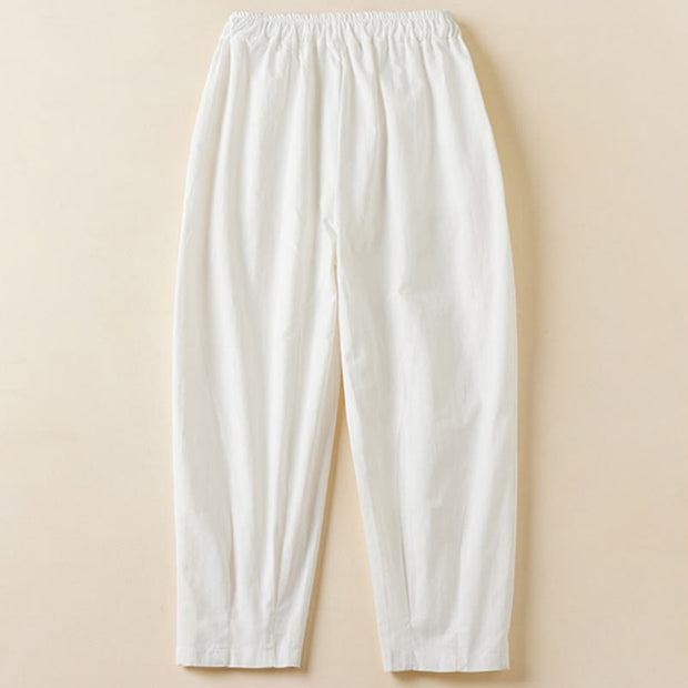 Buddha Stones Casual Plain Frog-Button 7-8 Length Cropped Pants Women's Cotton Linen Harem Pants With Pockets