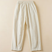 Buddha Stones Casual Plain Frog-Button 7-8 Length Cropped Pants Women's Cotton Linen Harem Pants With Pockets