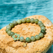 Buddha Stones Green Jade Flower Fu Character Charm Luck Bracelet