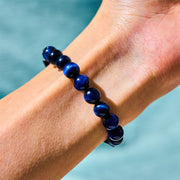 Buddha Stones Blue Tiger Eye Black Tourmaline Strength Bracelet