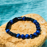 Buddha Stones Blue Tiger Eye Black Tourmaline Strength Bracelet