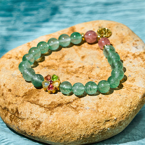 Buddha Stones Natural Green Strawberry Quartz Soothing Fu Character Bracelet