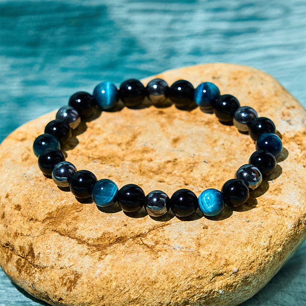 Buddha Stones Natural Tiger's Eye Obsidian Hematite Positive Powerful Bracelet