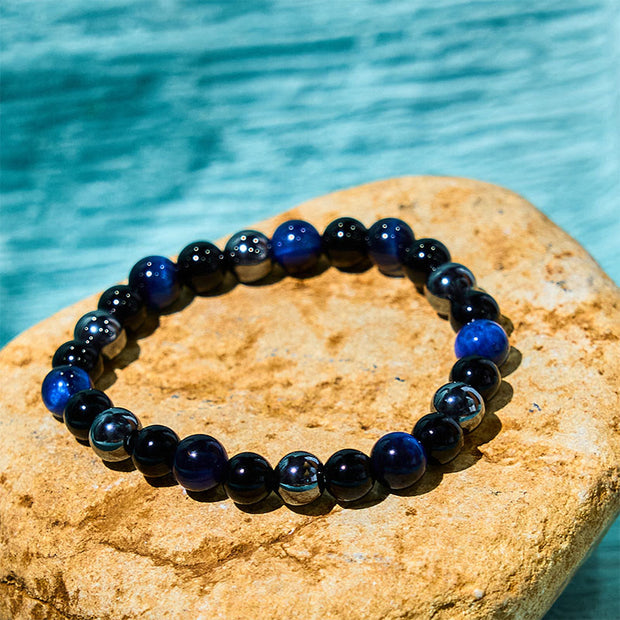 Buddha Stones Natural Tiger's Eye Obsidian Hematite Positive Powerful Bracelet