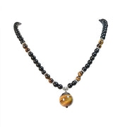 Buddha Stones Black Obsidian Tiger Eye Strengthen Necklace Pendant