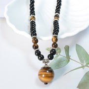 Buddha Stones Black Obsidian Tiger Eye Strengthen Necklace Pendant