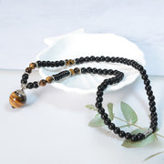 Buddha Stones Black Obsidian Tiger Eye Strengthen Necklace Pendant