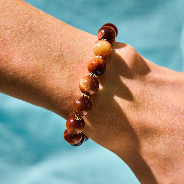 Buddha Stones Natural Red Tiger Eye Pumpkin Calm Bracelet