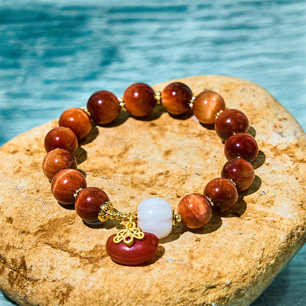 Buddha Stones Natural Red Tiger Eye Pumpkin Calm Bracelet