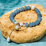 Buddha Stones Natural Aquamarine Pearl Shell Healing Bead Bracelet