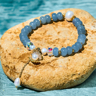 Buddha Stones Natural Aquamarine Pearl Shell Healing Bead Bracelet