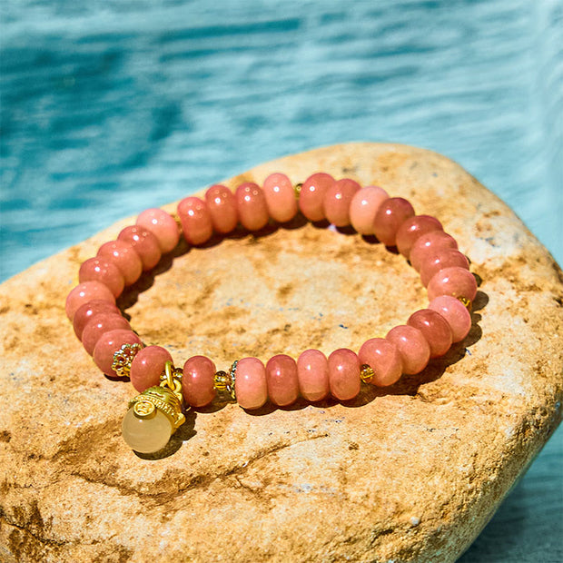 Buddha Stones Strawberry Quartz Cyan Jade Lucky Cat Beads Healing Bracelet