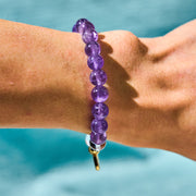 Buddha Stones Natural Amethyst White Crystal Flower Healing Safe And Well Charm Bracelet - image 2