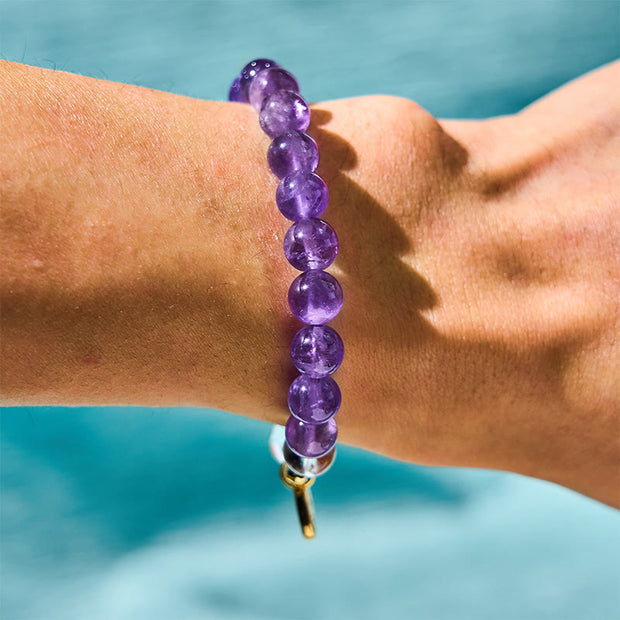 Buddha Stones Natural Amethyst White Crystal Flower Healing Safe And Well Charm Bracelet - image 2