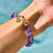 Buddha Stones Natural Amethyst White Crystal Flower Healing Safe And Well Charm Bracelet - image 1