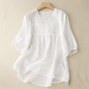 Buddha Stones Casual Plain Loose Women's V-Neck Design Half Sleeve Cotton Shirt - White - US8-10，UK/AU12-14，EU40-42 (2XL) - image 12