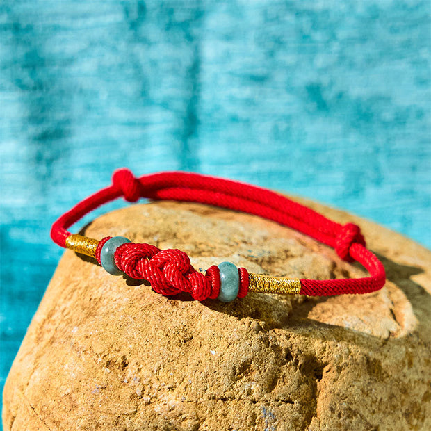 Buddha Stones Red String Jade Luck Fortune Knot Braided Couple Bracelet