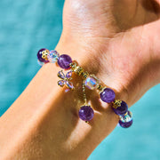 Buddha Stones Natural Amethyst Crystal Spiritual Butterfly Charm Bracelet