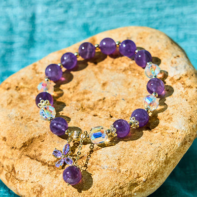 Buddha Stones Natural Amethyst Crystal Spiritual Butterfly Charm Bracelet