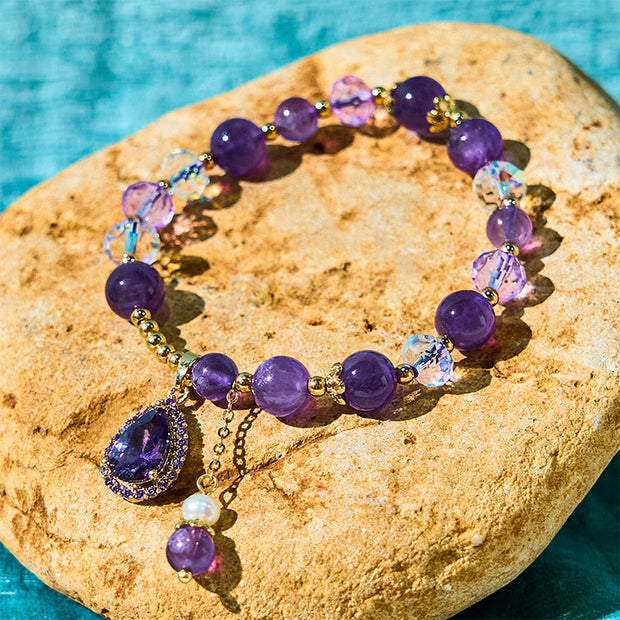 Natural Amethyst Zircon Love Heart Healing Soul Charm Bracelet