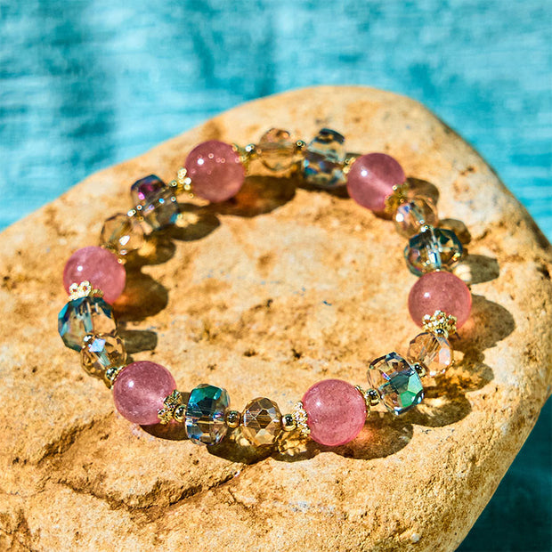 Buddha Stones Natural Strawberry Quartz Colorful Crystal Positive Bracelet