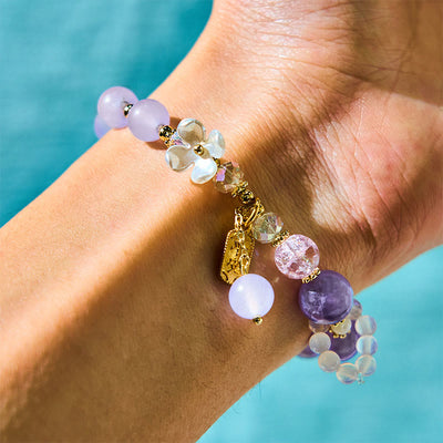 Buddha Stones Natural Blue Crystal Amethyst Chalcedony Flower Healing Bracelet