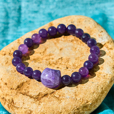 Buddha Stones Amethyst Green Aventurine Rose Quartz Fluorite Cat Head Balance Luck Bracelet