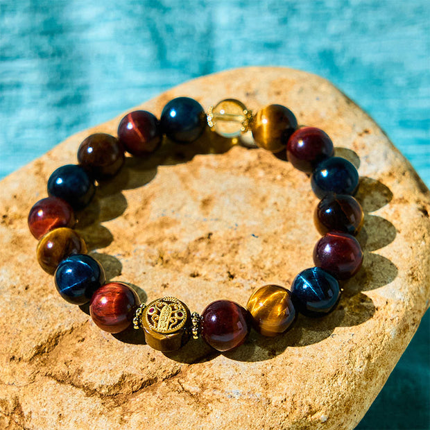 Buddha Stones Tiger Eye Stone Beads Protection Courage Bracelet