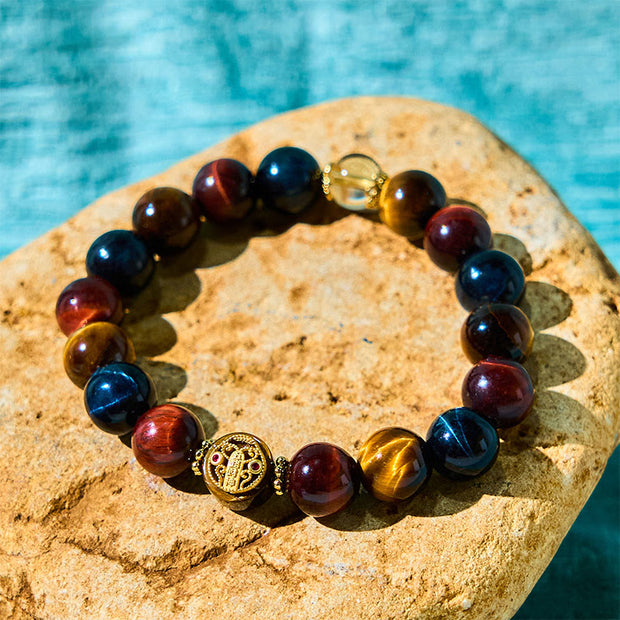 Buddha Stones Tiger Eye Stone Beads Protection Courage Bracelet