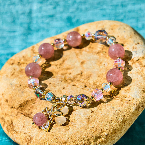 Buddha Stones Natural Strawberry Quartz Butterfly Healing Bracelet